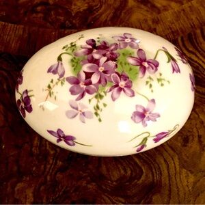 VTG Hammersley Spode “Victorian Violets” England Countryside Egg Trinket Box